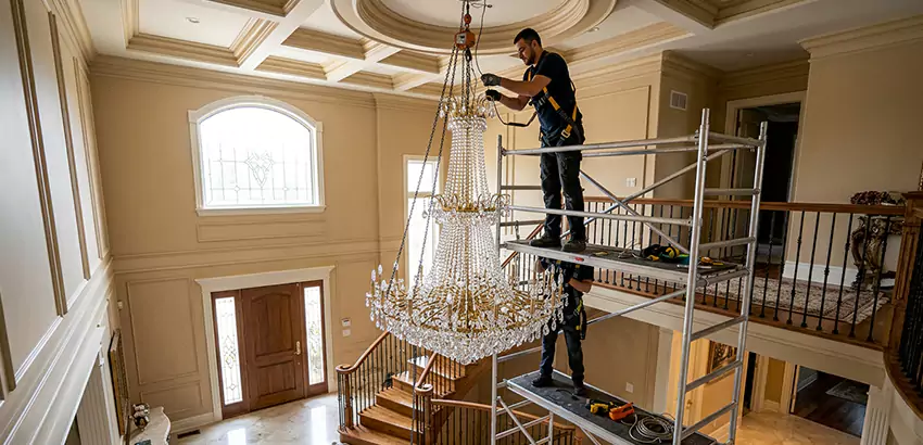 Two-Story Foyer Chandelier Installation in Highland City